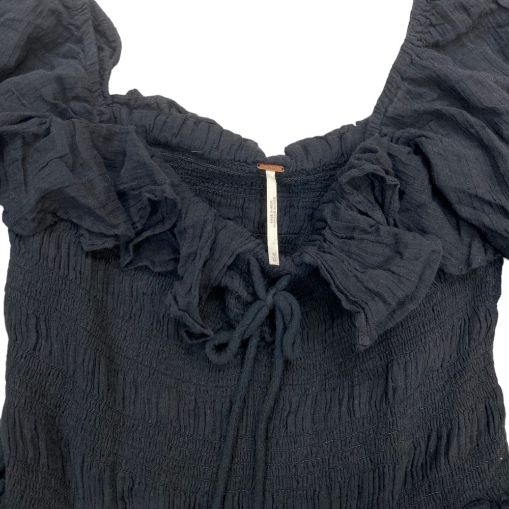 Free People Black Midi Puff Sleeve Smocked Dress - Picture 6 of 13